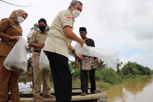 Penebaran benih ikan baung (Restocking) di Indragiri Hulu